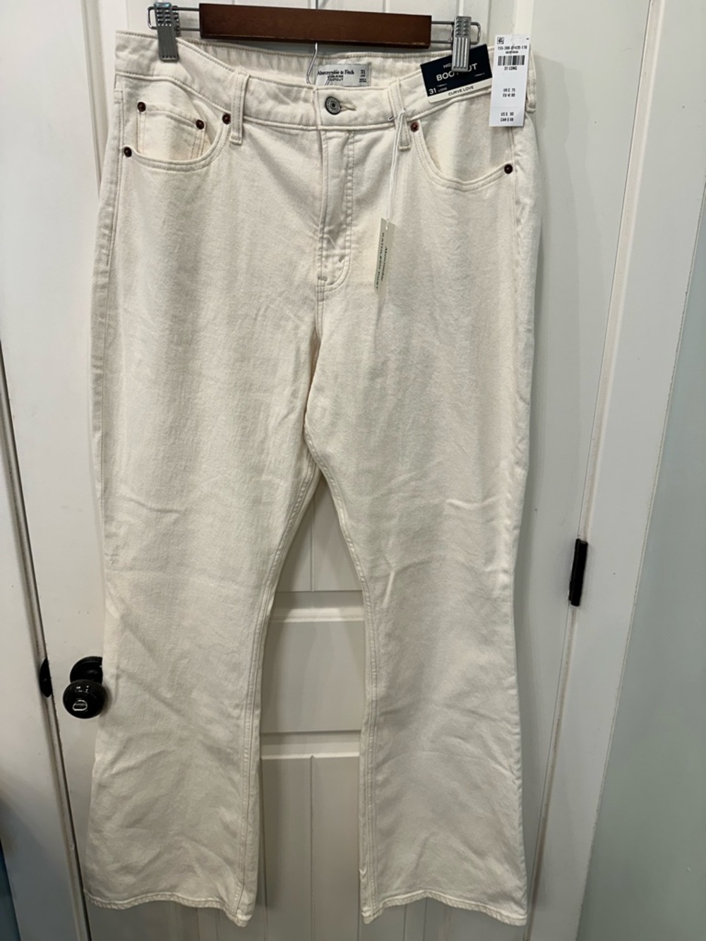 Abercrombie & Fitch Curve Love High Rise Bootcut Jeans Cream White NWT 31 Long
